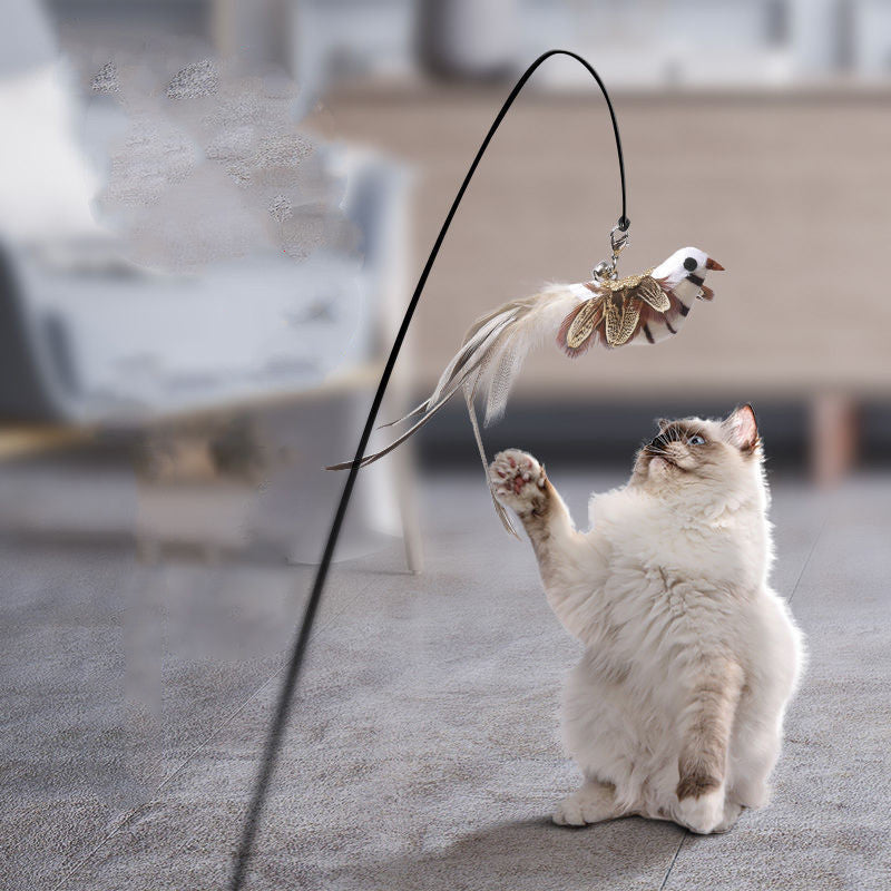 Interactive Feather Pole Toy for Cats