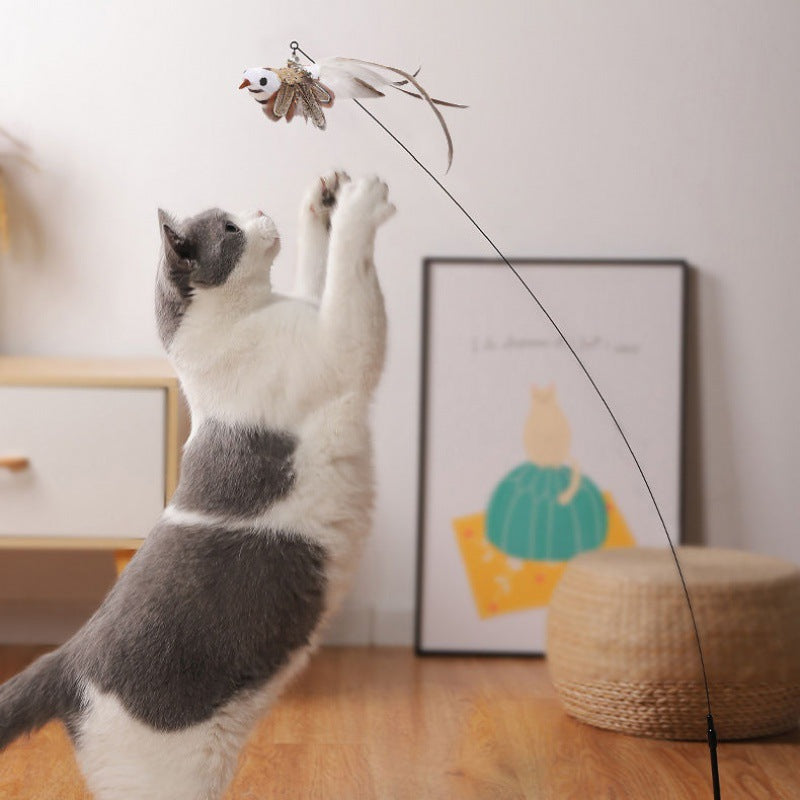 Interactive Feather Pole Toy for Cats